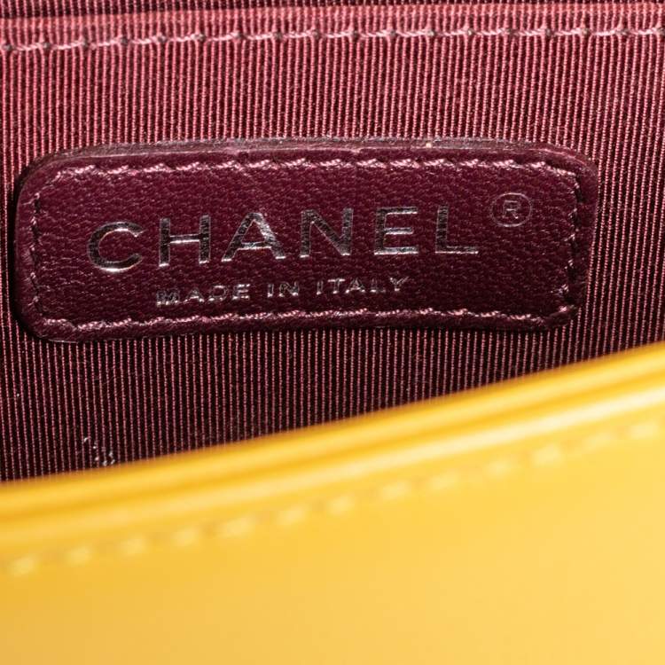 Pre Owned Chanel Yellow Quilted Velvet Small Boy Flap Bag