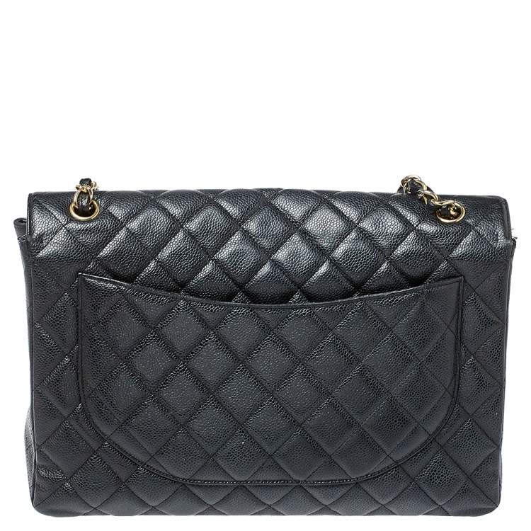 Pre Owned Chanel Black Quilted Caviar Leather Maxi Classic Single Flap Bag
