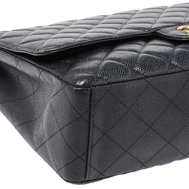 Pre Owned Chanel Black Quilted Caviar Leather Maxi Classic Single Flap Bag