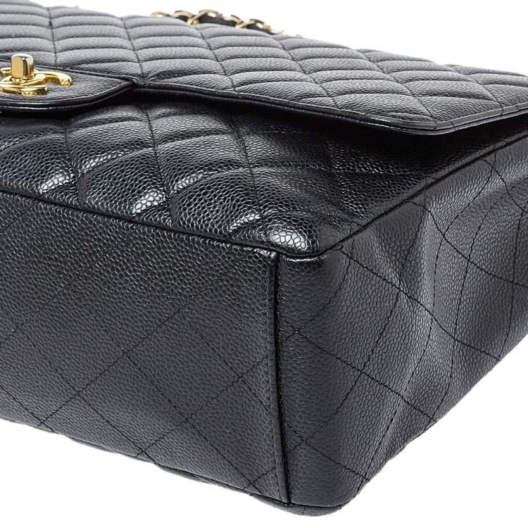 Pre Owned Chanel Black Quilted Caviar Leather Maxi Classic Single Flap Bag