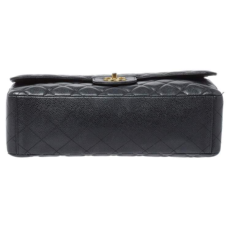 Pre Owned Chanel Black Quilted Caviar Leather Maxi Classic Single Flap Bag
