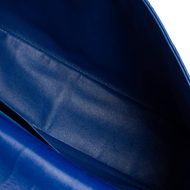 Pre Owned Chanel Blue Quilted Lambskin Leather Jumbo Classic Single Flap Bag