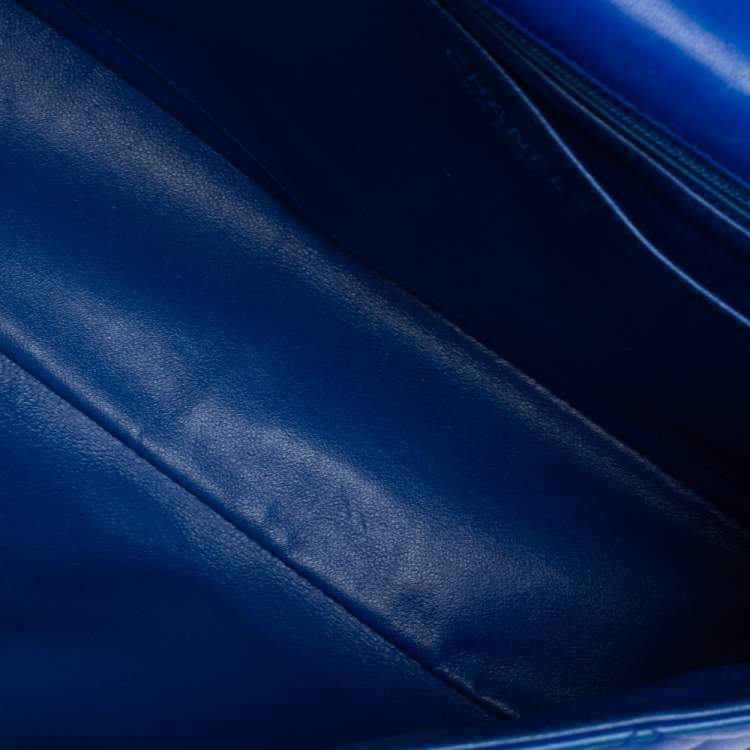 Pre Owned Chanel Blue Quilted Lambskin Leather Jumbo Classic Single Flap Bag
