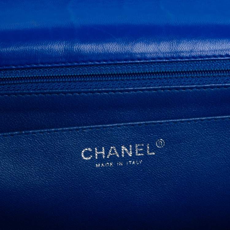 Pre Owned Chanel Blue Quilted Lambskin Leather Jumbo Classic Single Flap Bag