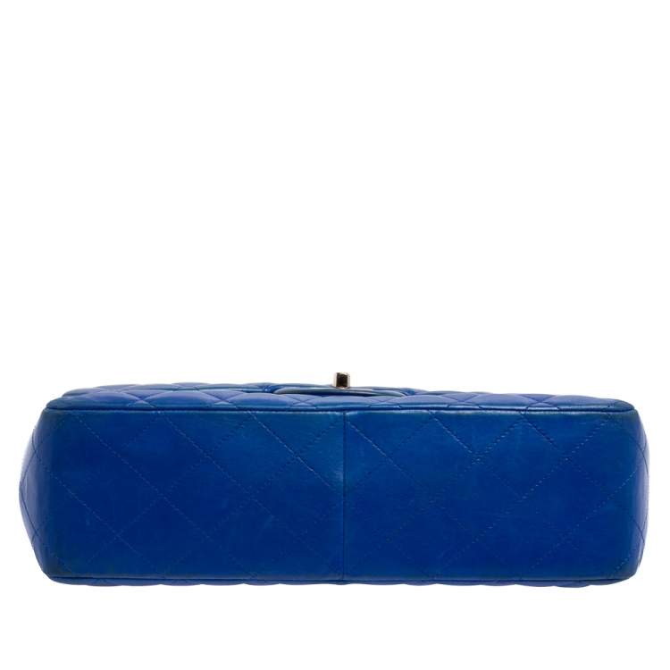 Pre Owned Chanel Blue Quilted Lambskin Leather Jumbo Classic Single Flap Bag