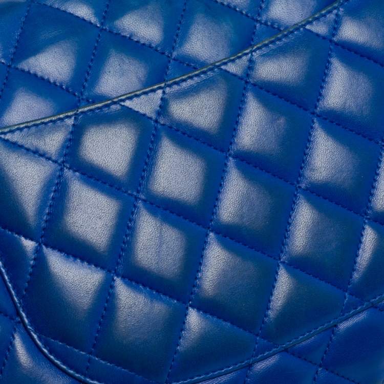 Pre Owned Chanel Blue Quilted Lambskin Leather Jumbo Classic Single Flap Bag