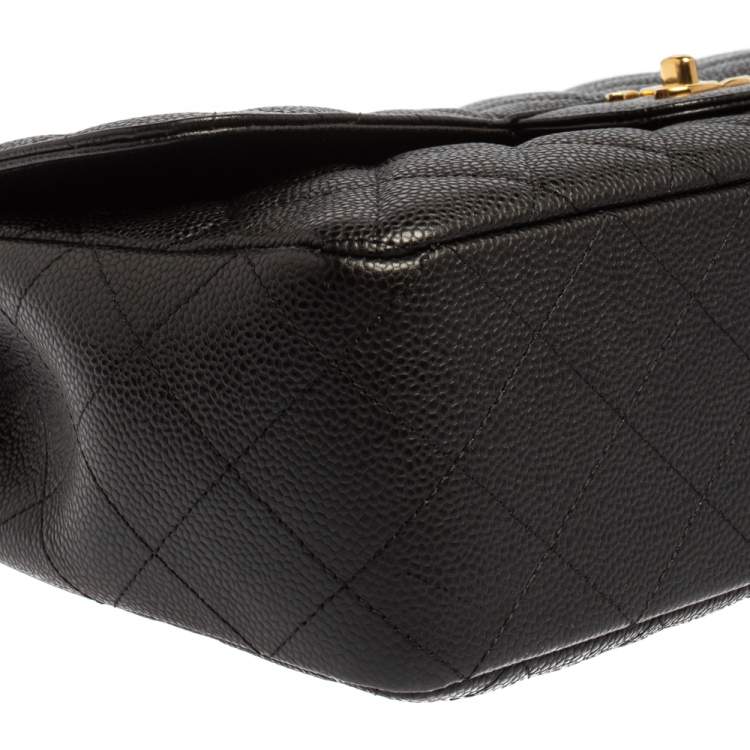Pre Owned Chanel Black Quilted Caviar Leather Jumbo Classic Single Flap Bag
