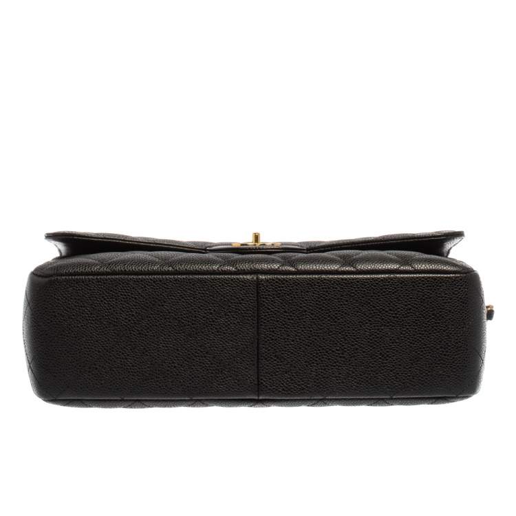 Pre Owned Chanel Black Quilted Caviar Leather Jumbo Classic Single Flap Bag