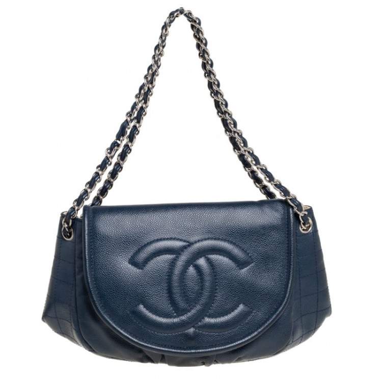Chanel Blue Quilted Caviar Leather Half Moon Shoulder Bag Chanel