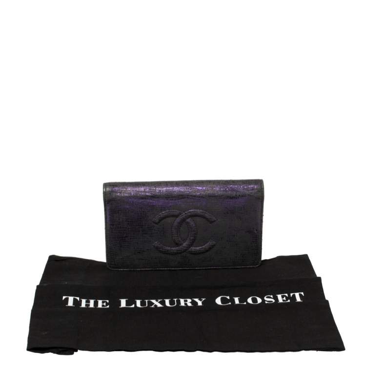 Pre Owned Chanel Metallic Purple Leather CC Bifold Wallet