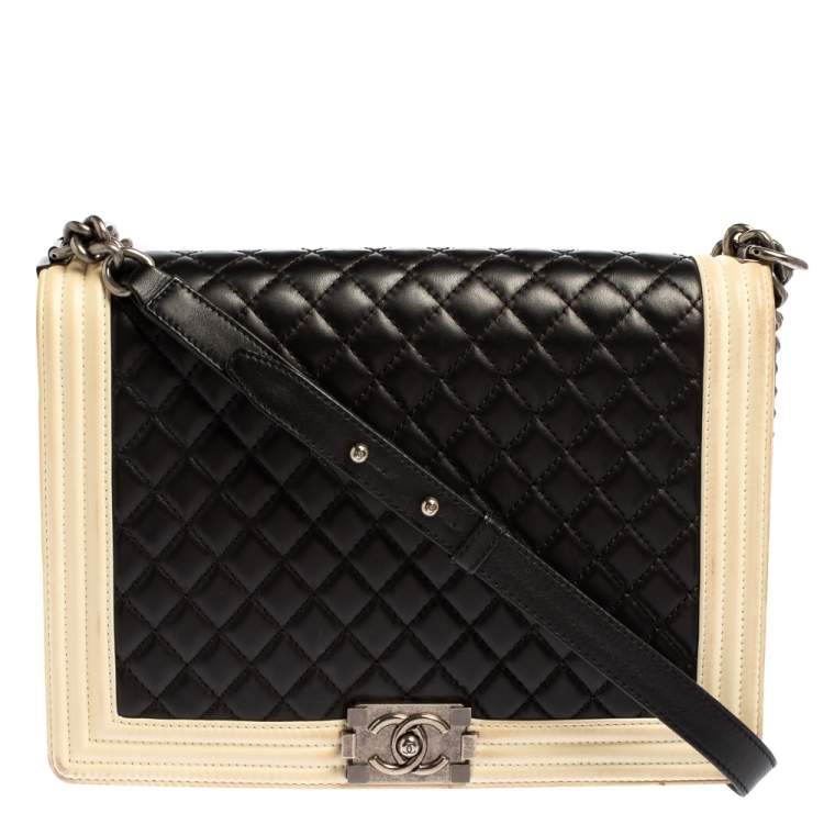 Chanel Beige/Black Quilted Leather Large Boy Flap Bag Chanel | The Luxury  Closet