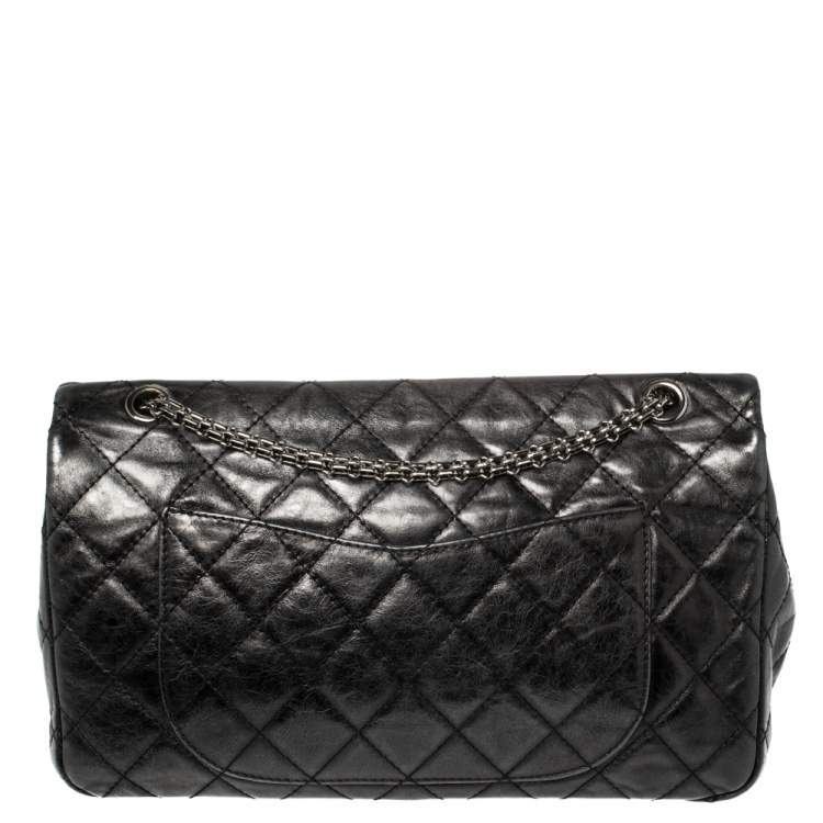 Pre Owned Chanel Metallic Black Quilted Leather Reissue 2.55 Classic 227 Classic Flap Bag