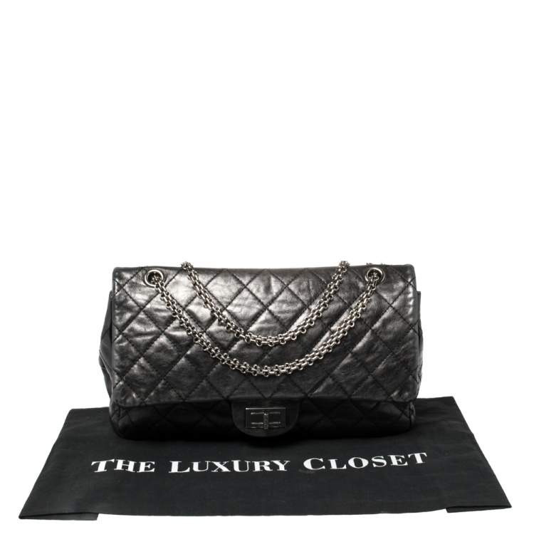 Pre Owned Chanel Metallic Black Quilted Leather Reissue 2.55 Classic 227 Classic Flap Bag