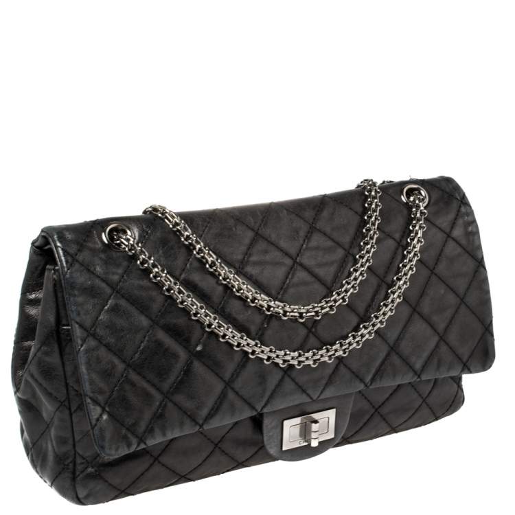 Pre Owned Chanel Metallic Black Quilted Leather Reissue 2.55 Classic 227 Classic Flap Bag