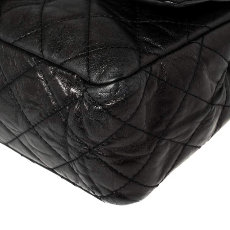 Pre Owned Chanel Metallic Black Quilted Leather Reissue 2.55 Classic 227 Classic Flap Bag