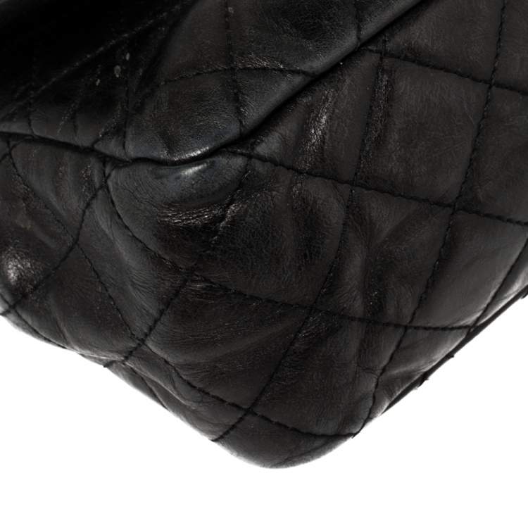 Pre Owned Chanel Metallic Black Quilted Leather Reissue 2.55 Classic 227 Classic Flap Bag
