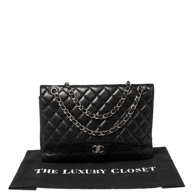 Pre Owned Chanel Black Quilted Leather Maxi Classic Single Flap Bag