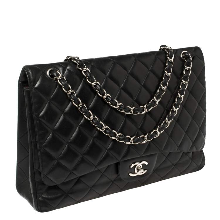 Pre Owned Chanel Black Quilted Leather Maxi Classic Single Flap Bag