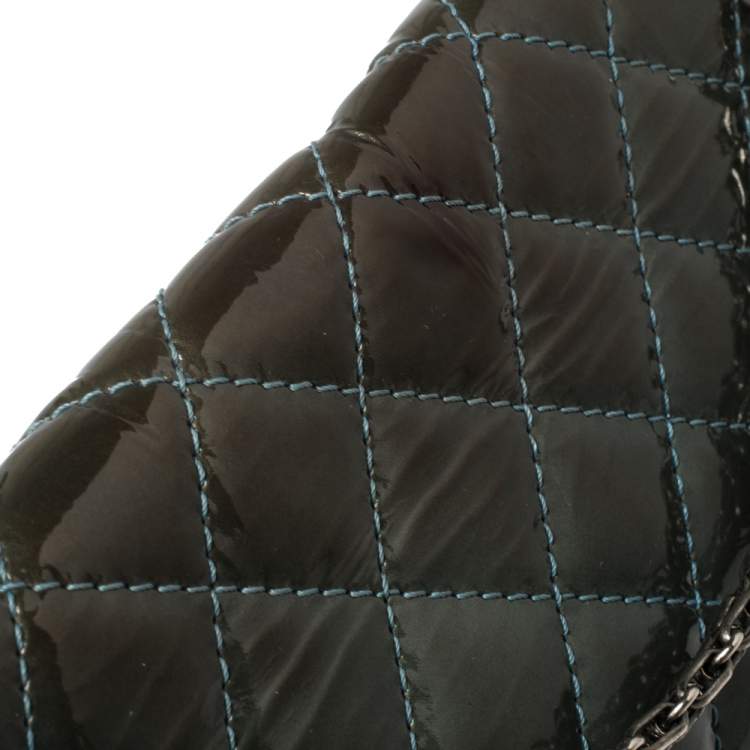 Pre Owned Chanel Teal Blue Quilted Patent Leather XL Maxi Reissue Flap Bag