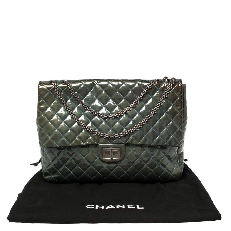 Pre Owned Chanel Teal Blue Quilted Patent Leather XL Maxi Reissue Flap Bag