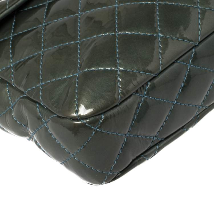 Pre Owned Chanel Teal Blue Quilted Patent Leather XL Maxi Reissue Flap Bag