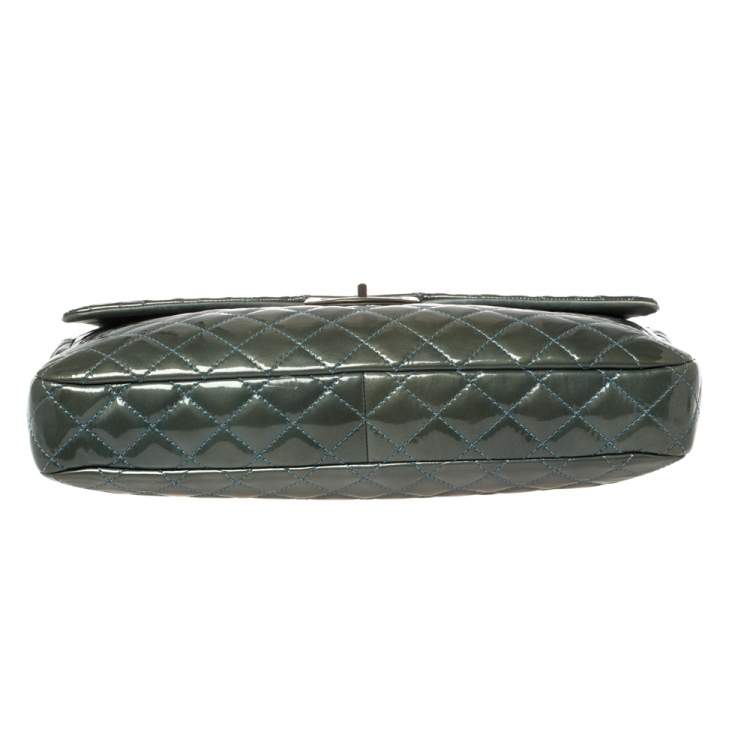 Pre Owned Chanel Teal Blue Quilted Patent Leather XL Maxi Reissue Flap Bag