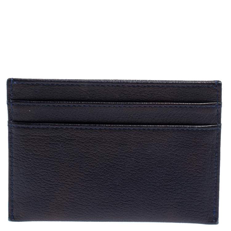Pre Owned Chanel Navy Blue Leather CC Camellia Embossed Card Holder