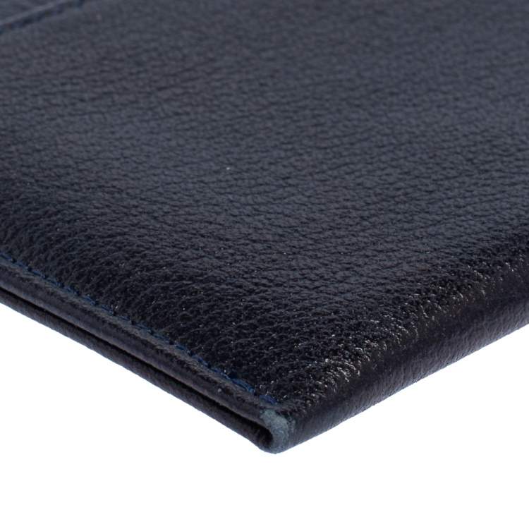 Pre Owned Chanel Navy Blue Leather CC Camellia Embossed Card Holder