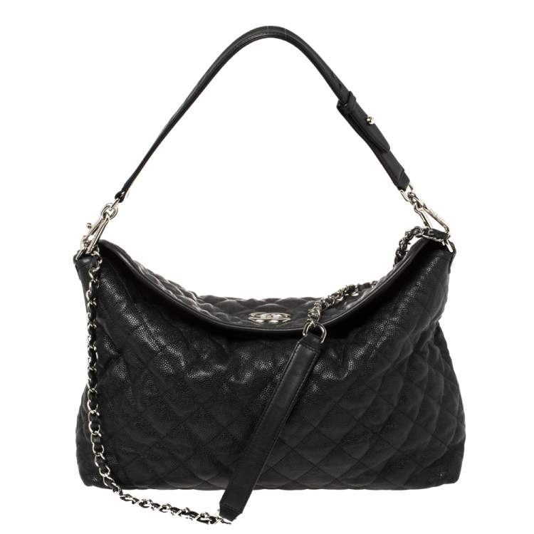 Black Leather Quilted 'Riviera' Handbag