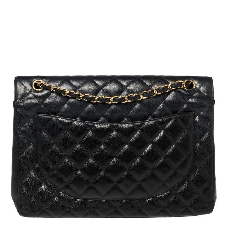 Pre Owned Chanel Black Caviar Leather Maxi Classic Double Flap Bag