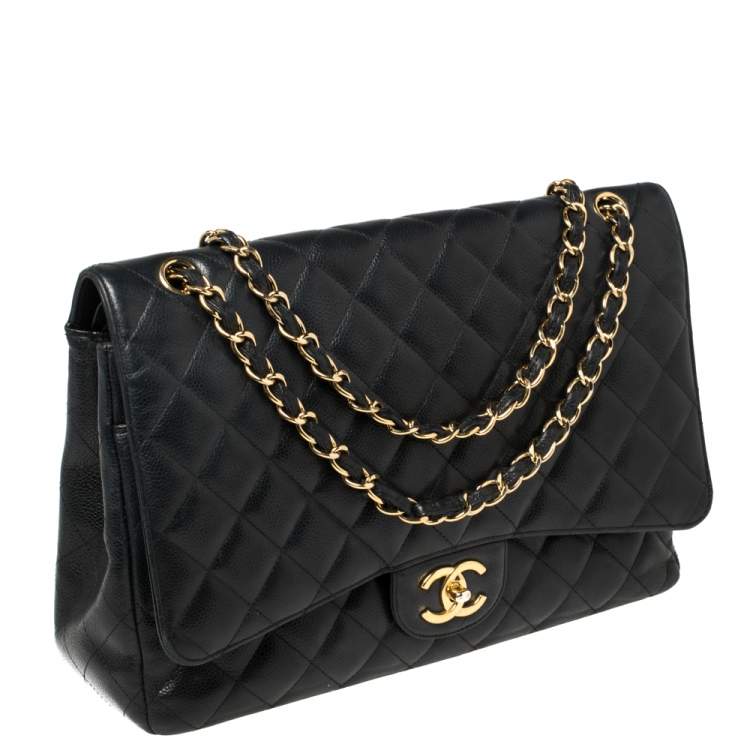 Pre Owned Chanel Black Caviar Leather Maxi Classic Double Flap Bag