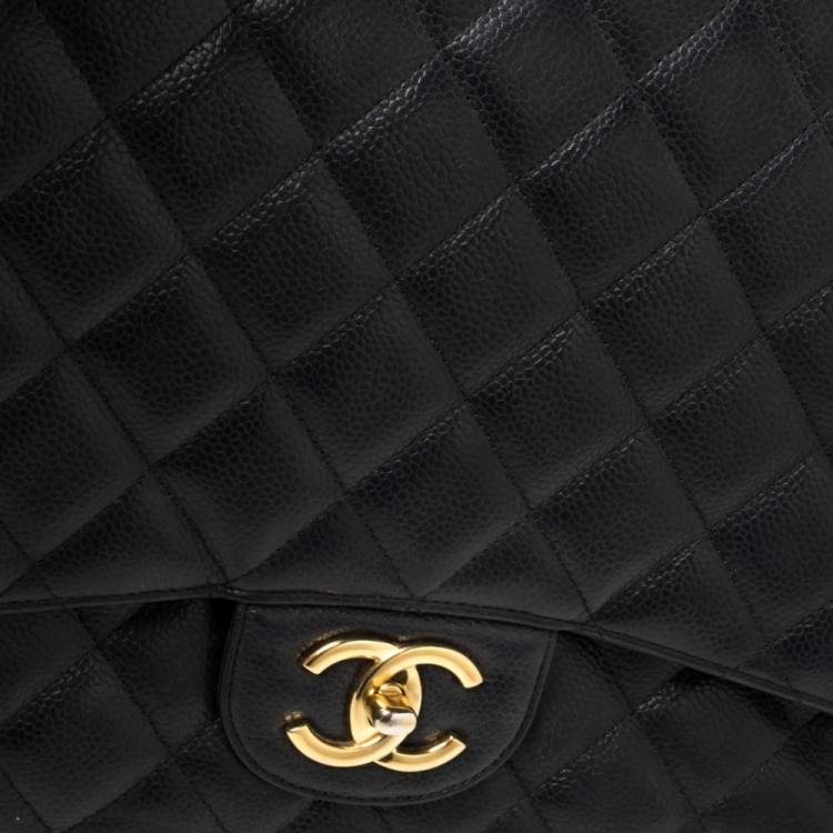 Pre Owned Chanel Black Caviar Leather Maxi Classic Double Flap Bag