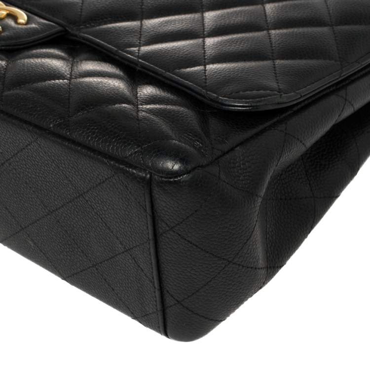 Pre Owned Chanel Black Caviar Leather Maxi Classic Double Flap Bag