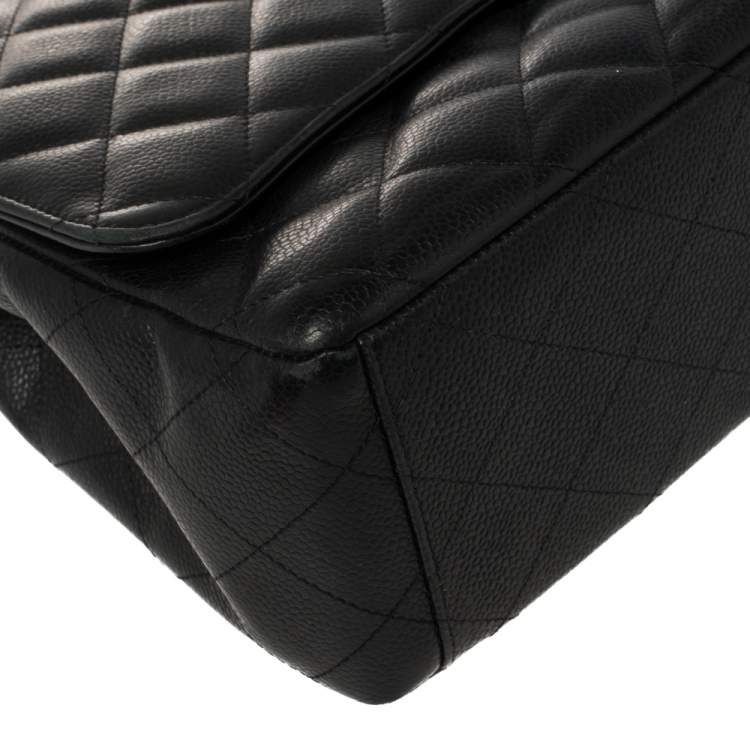 Pre Owned Chanel Black Caviar Leather Maxi Classic Double Flap Bag