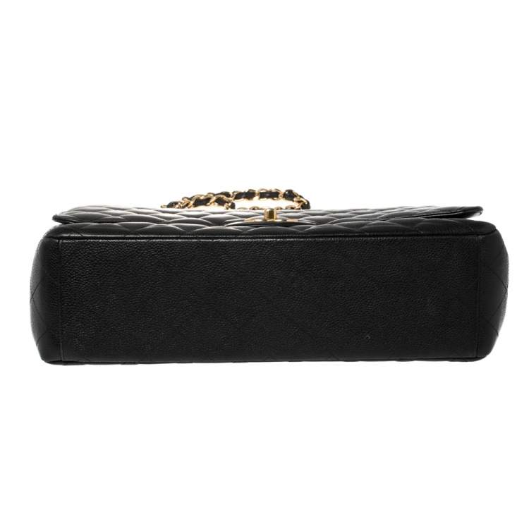 Pre Owned Chanel Black Caviar Leather Maxi Classic Double Flap Bag