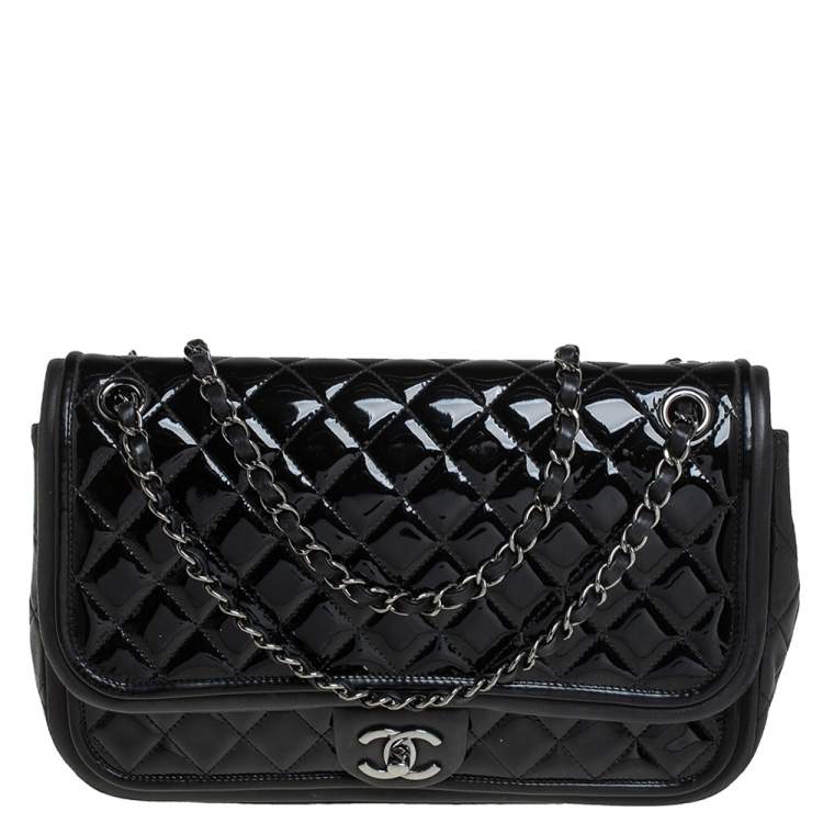Chanel Black Patent and Lambskin Leather Classic Twist Flap Bag Chanel |  The Luxury Closet