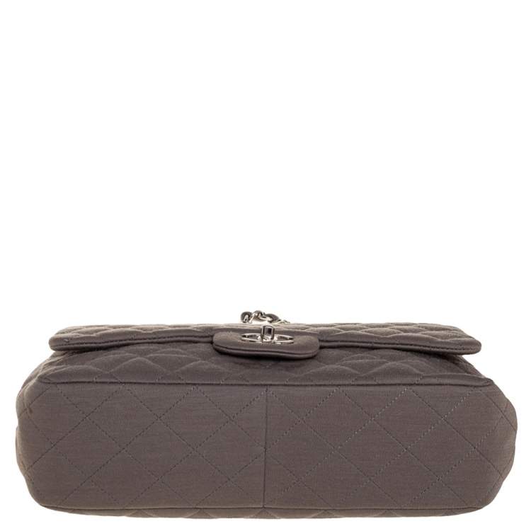 Pre Owned Chanel Dark Beige Quilted Jersey Jumbo Classic Single Flap Bag