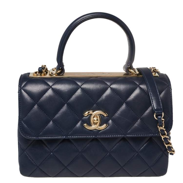 Chanel Chain Handle CC Flap Quilted Leather Shoulder Bag Blue