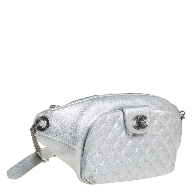 Pre Owned Chanel Silver Quilted Leather Casual Rock Belt Bag