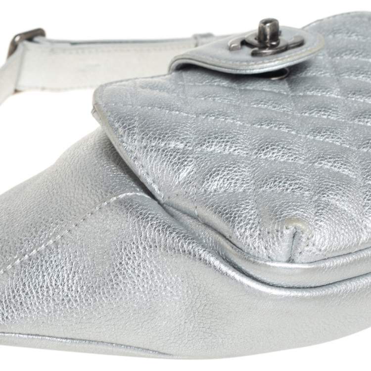 Pre Owned Chanel Silver Quilted Leather Casual Rock Belt Bag