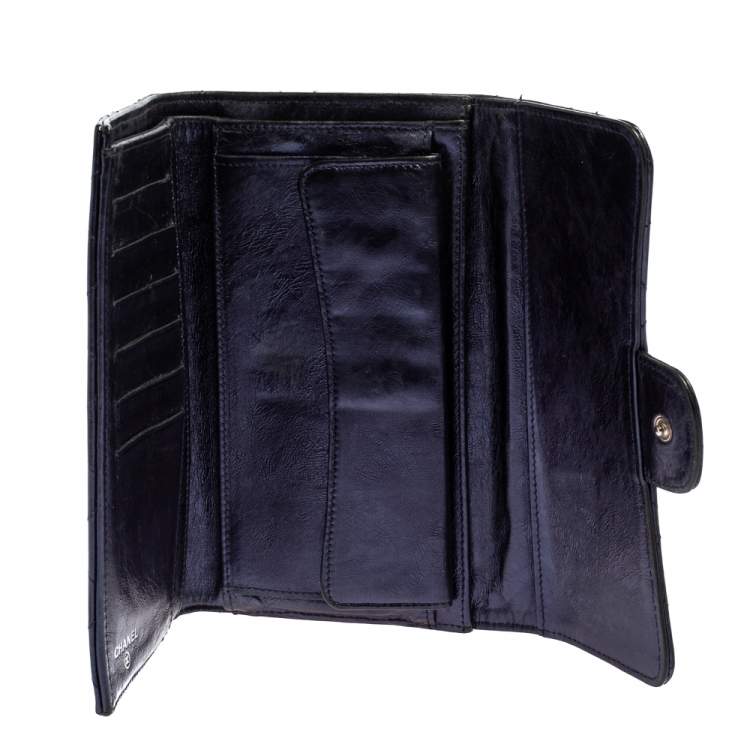 Pre Owned Chanel Metallic Blue Quilted Leather Reissue Trifold Wallet