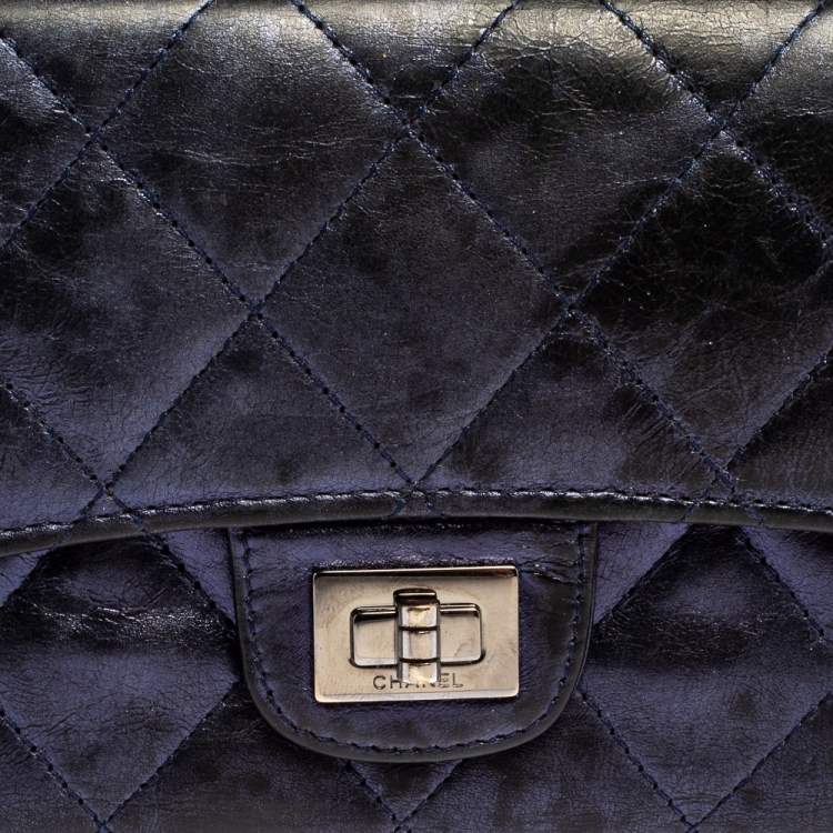 Pre Owned Chanel Metallic Blue Quilted Leather Reissue Trifold Wallet