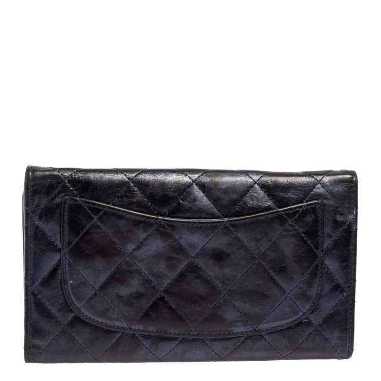 Pre Owned Chanel Metallic Blue Quilted Leather Reissue Trifold Wallet