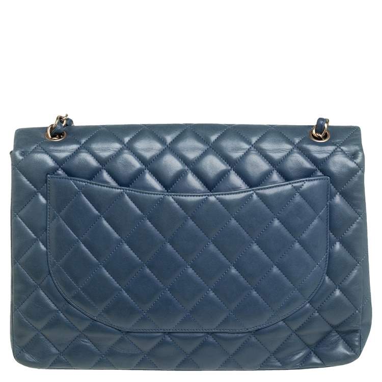 Pre Owned Chanel Blue Quilted Lambskin Leather Maxi Classic Single Flap Bag