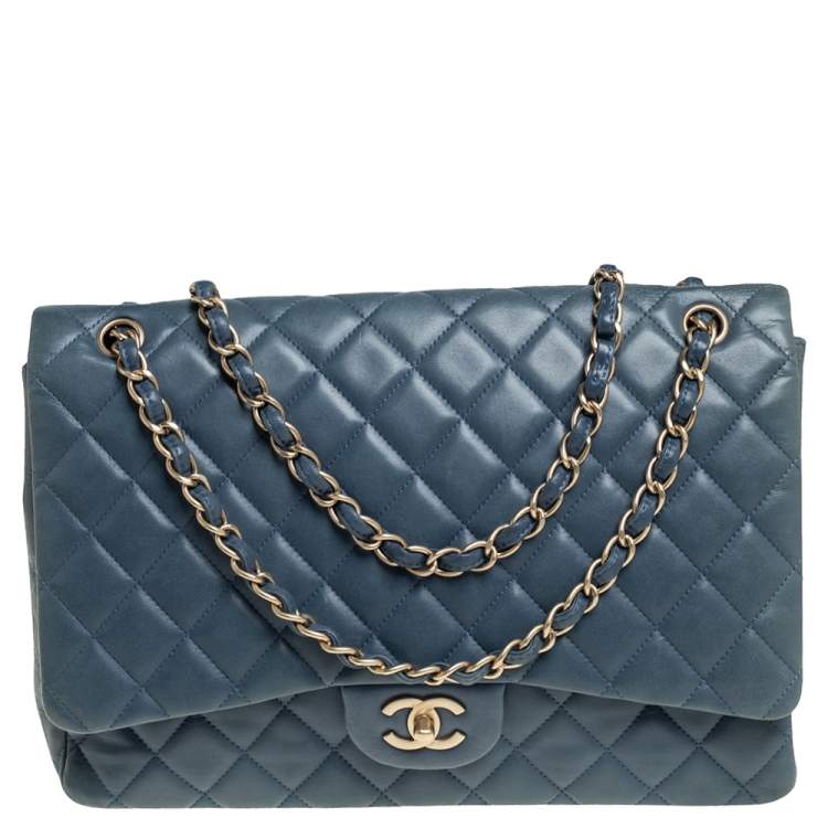 Chanel Blue Quilted Lambskin Leather Maxi Classic Single Flap Bag Chanel |  The Luxury Closet