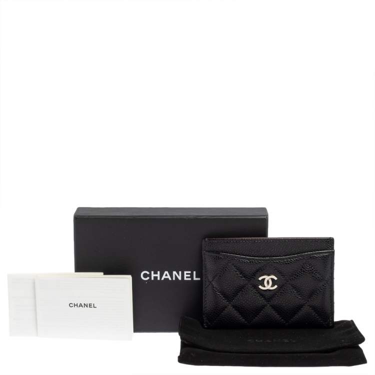 Pre Owned Chanel Black Quilted Caviar Leather Classic Card Holder