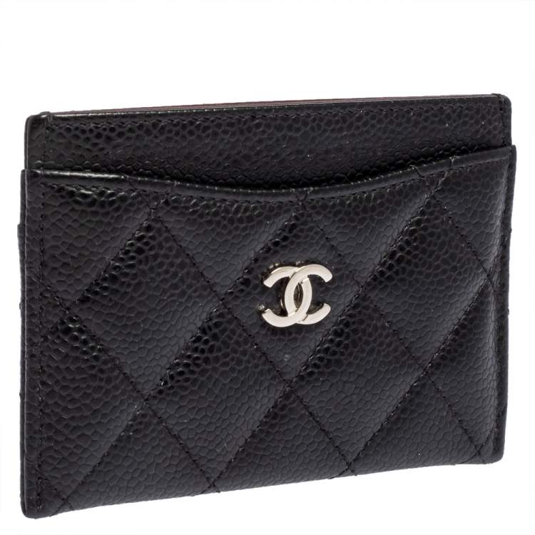 Pre Owned Chanel Black Quilted Caviar Leather Classic Card Holder