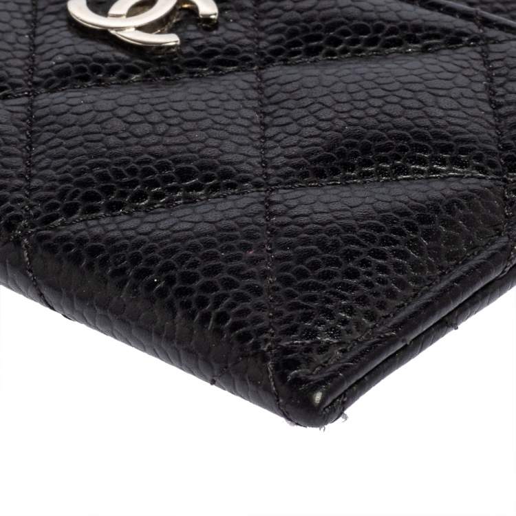 Pre Owned Chanel Black Quilted Caviar Leather Classic Card Holder