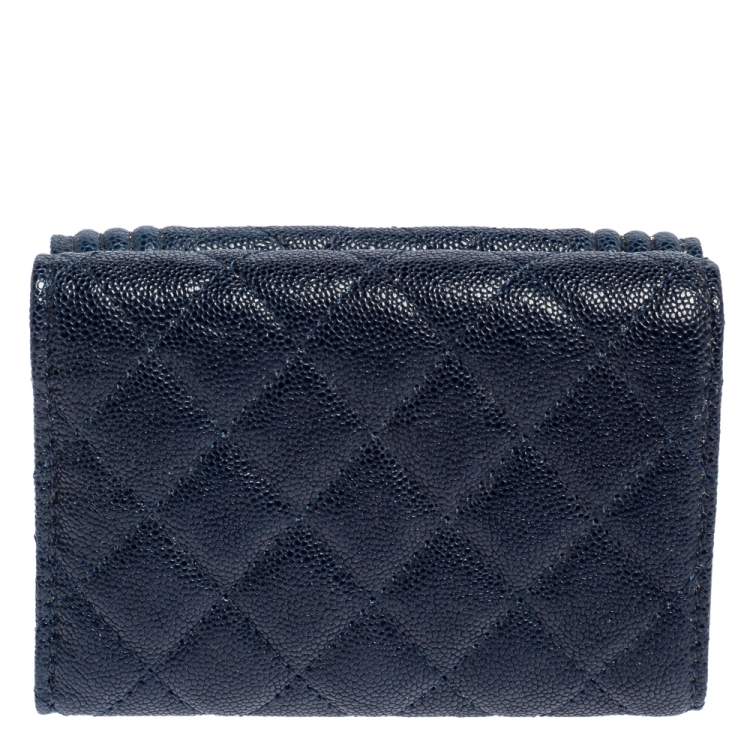 Pre Owned Chanel Blue Quilted Caviar Leather Boy Card Holder