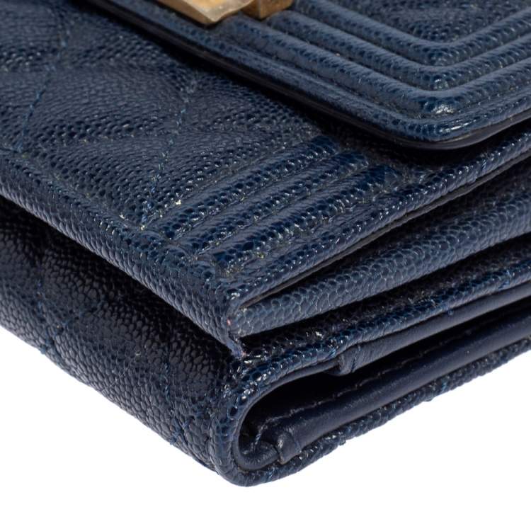 Pre Owned Chanel Blue Quilted Caviar Leather Boy Card Holder